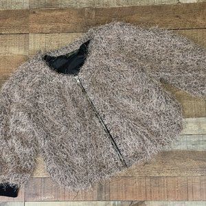 MAUDE Womens Fuzzy Peach Black Nylon Short Jacket